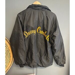 Vintage Swingster Davey Crockett Mens Medium Jacket Black Nylon Embroidered Snap